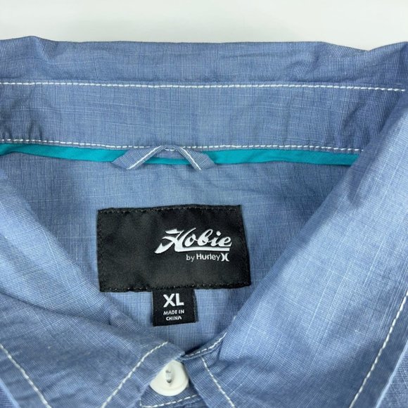 Hurley Hobie Mens Button-Up Shirt Blue Long Sleeve Spread Collar Pockets XL New - Picture 8 of 12